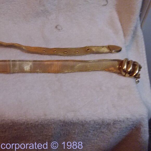 French Yellow Goldtone Metal Mesh Chain Decorated Designer Belt main image 4